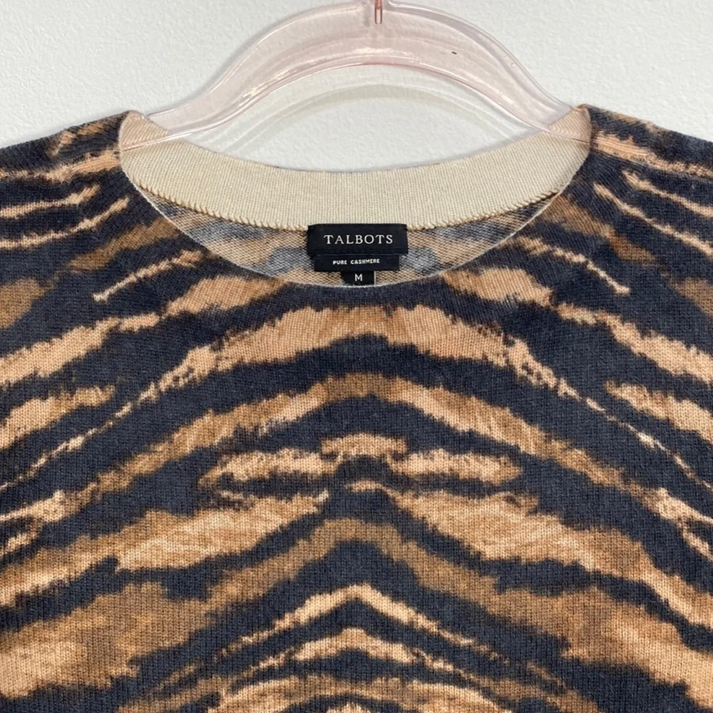 Talbots Pure Cashmere Tiger Print Sweater Women's Medium Black/Brown - Picture 2 of 9